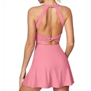 NEW IUGA Pink Tennis Dress with Built-in Shorts and Pockets Small Halter‎ Back thumbnail 4