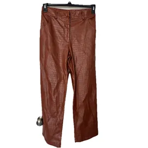 Skies Are Blue Camel Vegan-leather Straight Leg Pants M Embossed thumbnail 4