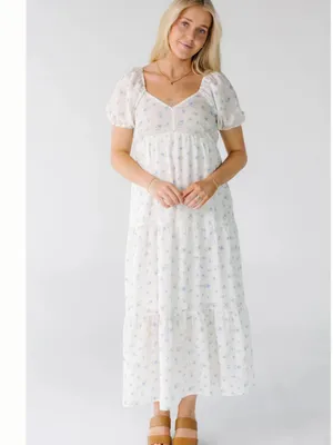 Called To Surf Women’s White Floral Maxi Dress with Puff Sleeves thumbnail 3