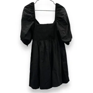Anthropologie Maeve Puff Sleeve Smocked Button Front Black Mini Dress Size L NWT thumbnail 6