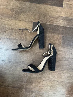 Forever 21 Black Ankle-Strap glitter fabric block heel ankle strap sandals 7.5 thumbnail 2