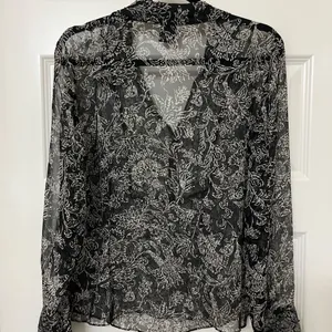 ECI New York Silk Black and White Sheer Floral Blouse Size L Vintage thumbnail 6