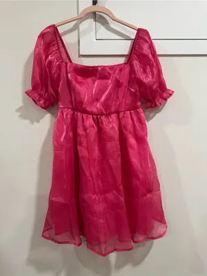 Sheer Pink Puff-Sleeve Square Neck Dress thumbnail 4