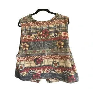 Vintage DAK Floral Denim Vest Womens 2X Acid‎ Wash Patchwork Plaid Button Front thumbnail 3