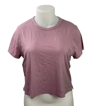 Lululemon Womens Pink Short Sleeves Relaxed Fit Crew Neck Crop Tee T-shirt Sz XL thumbnail 1