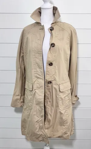 J.Crew‎ 100% cotton tan trench coat with hidden buttons down front Size XS thumbnail 1
