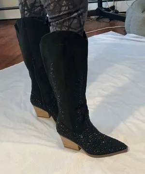 Elegant Black Glitter Heeled Boots Size 8.5 thumbnail 1