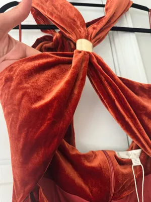 Anthropologie Flat White Velvet Halter Cutout Midi Dress, Size XL thumbnail 9