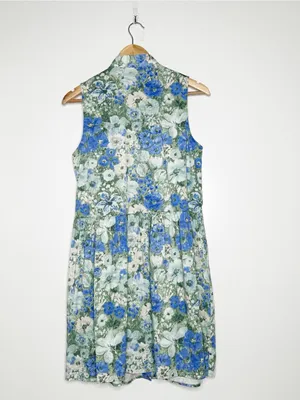 Tuckernuck Jardin De Fleurs Royal Shirt Dress Blue Floral Sleeveless Medium M thumbnail 4