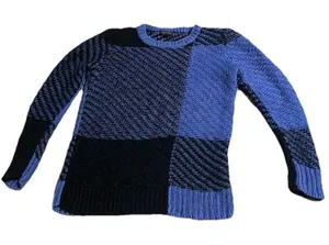 RAG & BONE Blue Black Chunky Knit Sweater XS Crewneck Pullover Wool Blend Cozy thumbnail 1