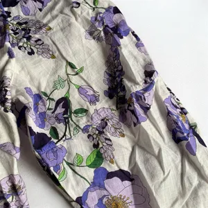Anthropologie White Purple Floral Balloon Sleeve Crop Top XS thumbnail 8