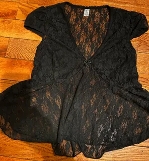 NWOT Black Lace see through Cap Sleeve Babydoll high low Top size L thumbnail 9