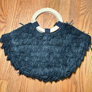 Anthropologie Fringe Bag Black Cotton thumbnail 3