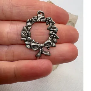 Vintage 925 Sterling Silver Christmas Wreath Holly Berry Charm Pendant 3.94g thumbnail 4