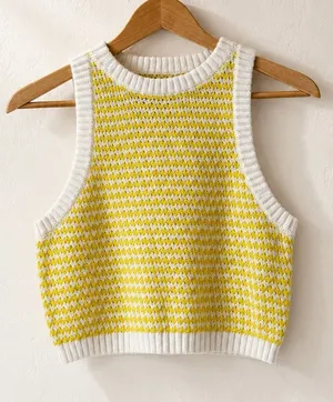 Future Collective Sweater Vest Women Small Yellow Cotton Cropped Preppy Retro thumbnail 1