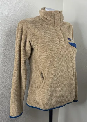 PATAGONIA Re-Tool T-Snap Pullover Sz S Tan Brown Blue Fleece Sweater Half-Snap thumbnail 1