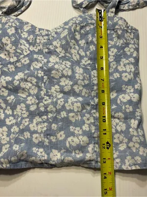Reformation 100% Linen Jaxon Tie Strap Corset Top Women Sz 10 Blue White Boho thumbnail 6