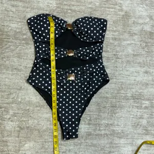 Halara Women’s Medium Black White Polka Dot Cut out One Piece Swimsuit Strapless Shells thumbnail 4