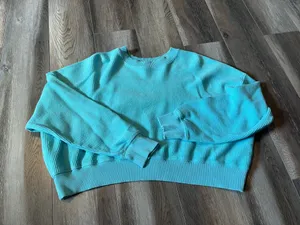 Aerie Corded Aqua Blue Crew Neck Sweatshirt thumbnail 3