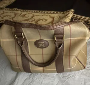 Burberry Beige and Brown Check Canvas‎ Tote with Leather Trim thumbnail 1