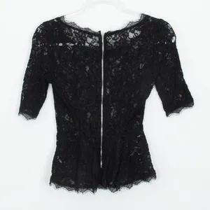 Aritzia Womens Babaton Eyelash Lace Peplum Short Sleeve Top Size‎ XS Black Goth thumbnail 5