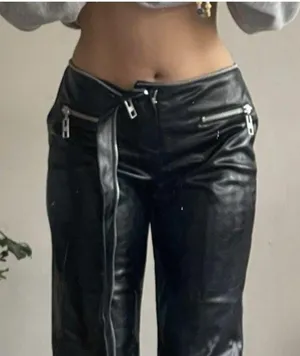 ZARA Bloggers Fave Black Faux Leather Pants Zipper Detail/Detachable Waist-Small thumbnail 1