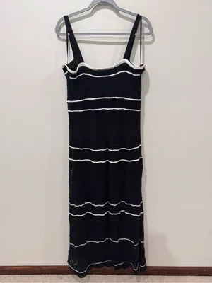 New! Abercrombie & Fitch Sz XL Black and White Crochet Knit Maxi Dress thumbnail 6