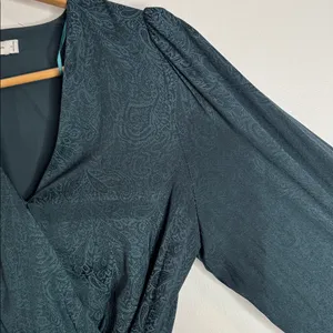Gentle Fawn Sarina Black/Green Paisley Pattern Long Sleeve Wrap Mini Dress sz S thumbnail 4