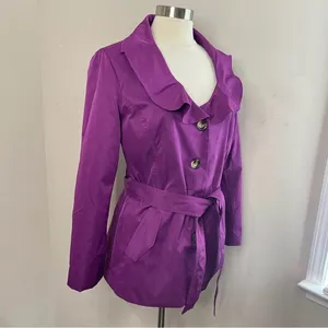SANDRO STUDIO Purple Ruffle‎ Trim Lightweight Trench Jacket w/Tie Belt, Large thumbnail 5