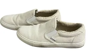 J Crew Woman's Ivory Corduroy Slip-On Sneakers with Sherpa Lining Cozy Size 9 thumbnail 1