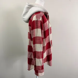 American Eagle Red Buffalo Plaid Hooded Flannel Shirt Sherpa Lined Small NEW thumbnail 2
