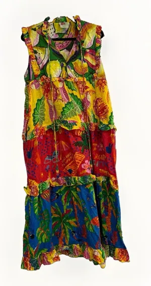 Farm Rio Dress Size Large Tiered Maxi Beaded Mixed Print Floral Anthropologie thumbnail 1
