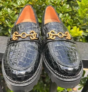 Circus by Sam Edelman Deana Black Croc Patent Loafer. thumbnail 1
