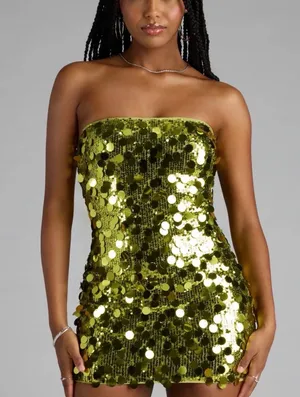 Windsor Party-Starter Sequin Strapless Bodycon Mini Dress Green thumbnail 1
