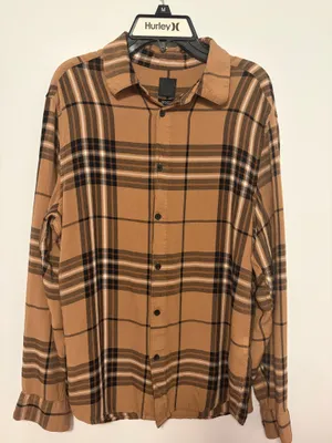 H&M Regular Fit Plaid Button-Up Shirt Brown/Black/White Cotton M thumbnail 1