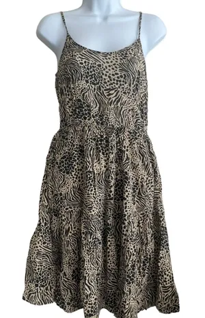 Vero Moda Women Safari‎ Animal Print Singlet Dress XS Tan Tiered Boho Summer thumbnail 1