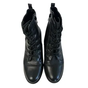 Earth Missoula Black Leather Lace Up‎ Ankle Boots Size 9 B Side Zip Stacked Heel thumbnail 3