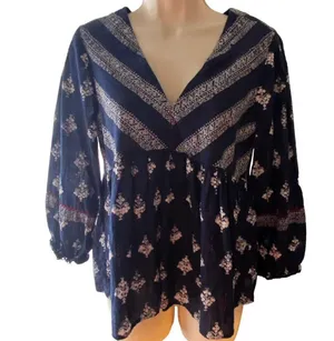 LUCKY BRAND Blue Boho Bandana Bohemian Pullover Blouse ~ Women's SMALL thumbnail 4
