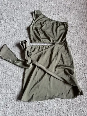 BTFBM Olive Green One Shoulder Wrap Dress NWT Medium thumbnail 2