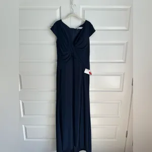 Ieena for‎ Mac Duggal V-Neck Ruched Jersey Gown Navy Size 10- NWT thumbnail 3