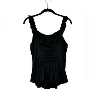 Y2K Black Silk Sleeveless Blouse Ruffle Trim Dark Romantic Whimsigoth Renfaire thumbnail 10
