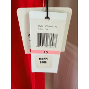 NWT Calvin Klein Fire Red Linen Blend Pintuck Fit & Flare Dress 10 CD8M1583 thumbnail 6