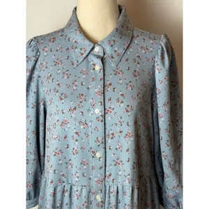 Levi's Cynthia Midi Dress Women Medium Blue Floral Button Front Prairiecore Boho thumbnail 8