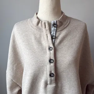 Evereve Beige Button-Up Sweatshirt Size Medium Women’s Henley Cotton Blend thumbnail 2