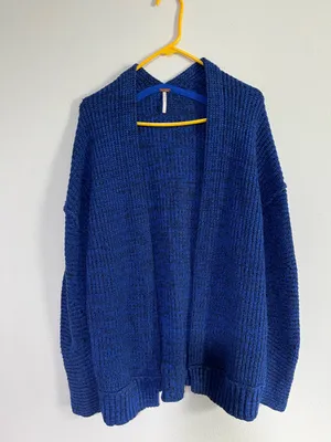 Free People High Hopes Cozy Open-Front Blue Knit Cardigan Sweater Size Small thumbnail 4