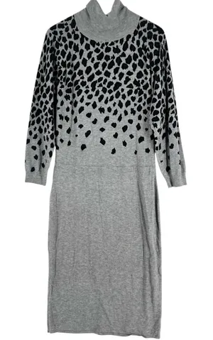 Lascana For Venus‎ Leopard Print Midi Sweater Dress Turtleneck Long Sleeve L thumbnail 1