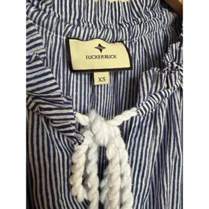 Tuckernuck Beach Nautical Tie Neck Tiered Coverup Dress Sz XS Navy White Stripe thumbnail 3