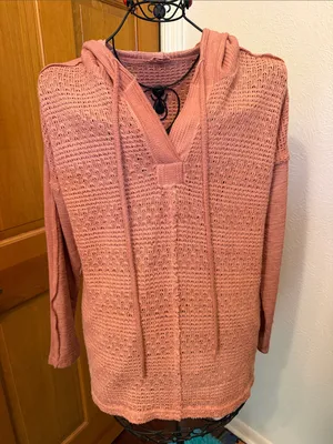 👢👢👢BOGOHO👢👢👢POL Women's Lightweight Hooded Knit Sweater - Dusty Rose-small thumbnail 1