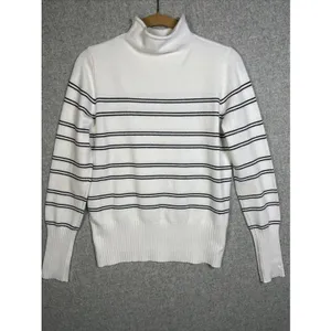 French Connection Medium Sweater Striped Mock Neck White‎ Black Long Sleeve thumbnail 12
