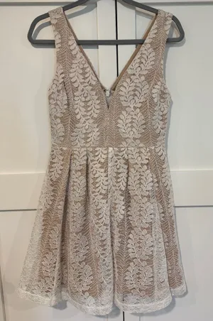 Lulu's Beige and White Lace Fit-and-Flare Mini Dress- small thumbnail 1